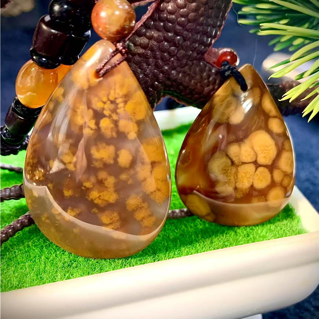 精品级天然荔枝冻风景玛瑙系列之《双宿双飞》情侣情人节吊坠毛衣链