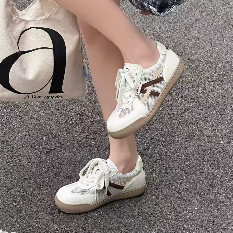 牛皮网纱小白鞋3226米棕