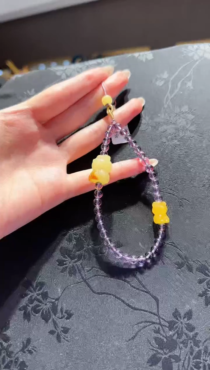 【闪购商品】紫晶手机链未镶嵌紫水晶蜜蜡小熊手机链