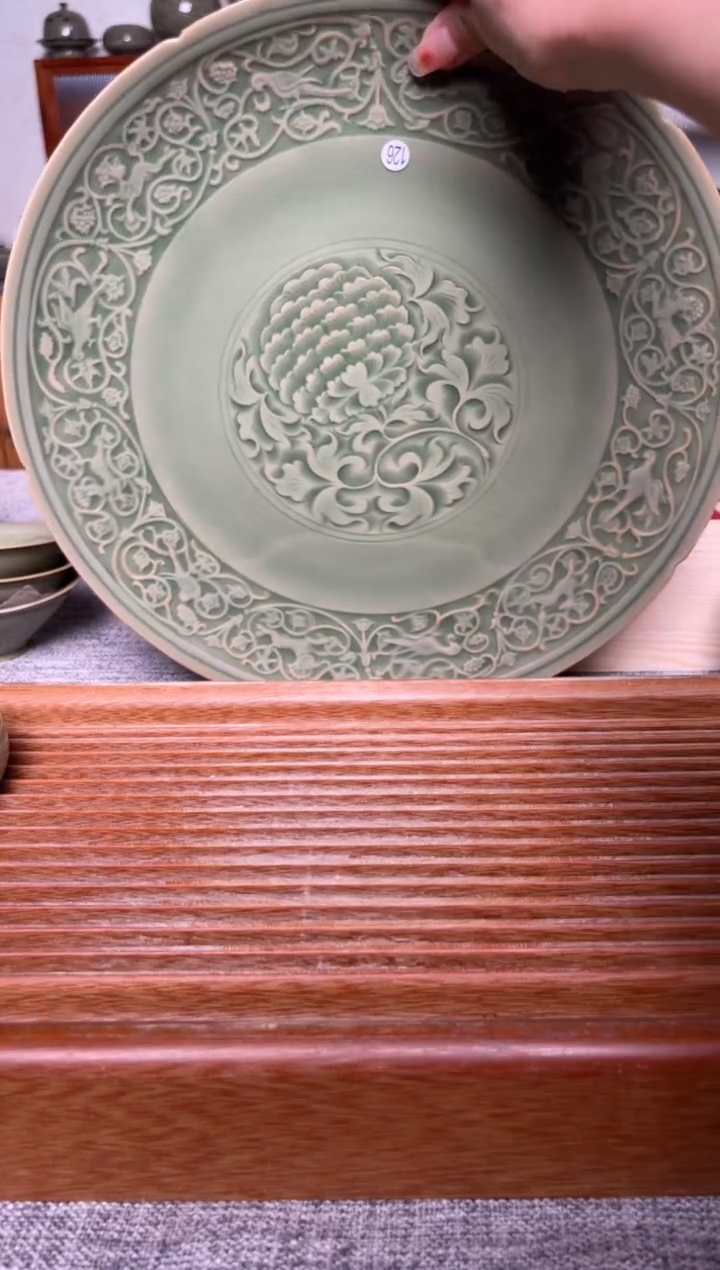 【闪购商品】其他126半手工秘色塔牡丹赏盘