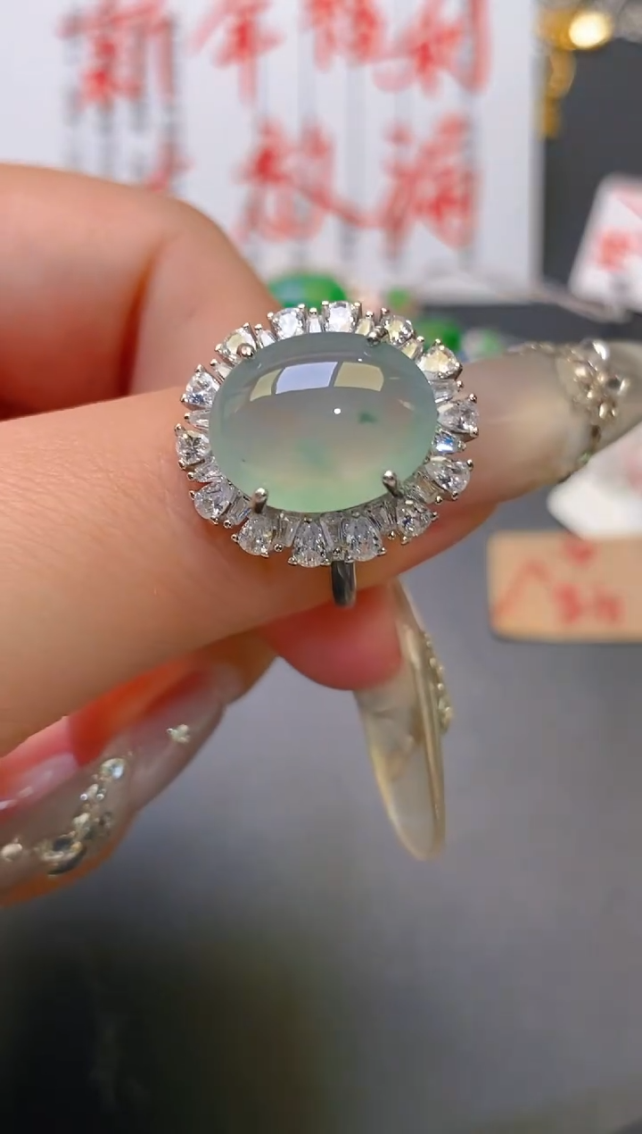 【闪购商品】翡翠耳饰银S925镶嵌天然A货翡翠1