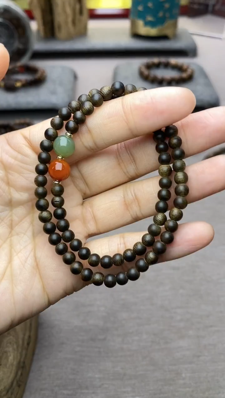 【闪购商品】沉香手串越南芽庄白棋0.4+配饰 沉水双圈款