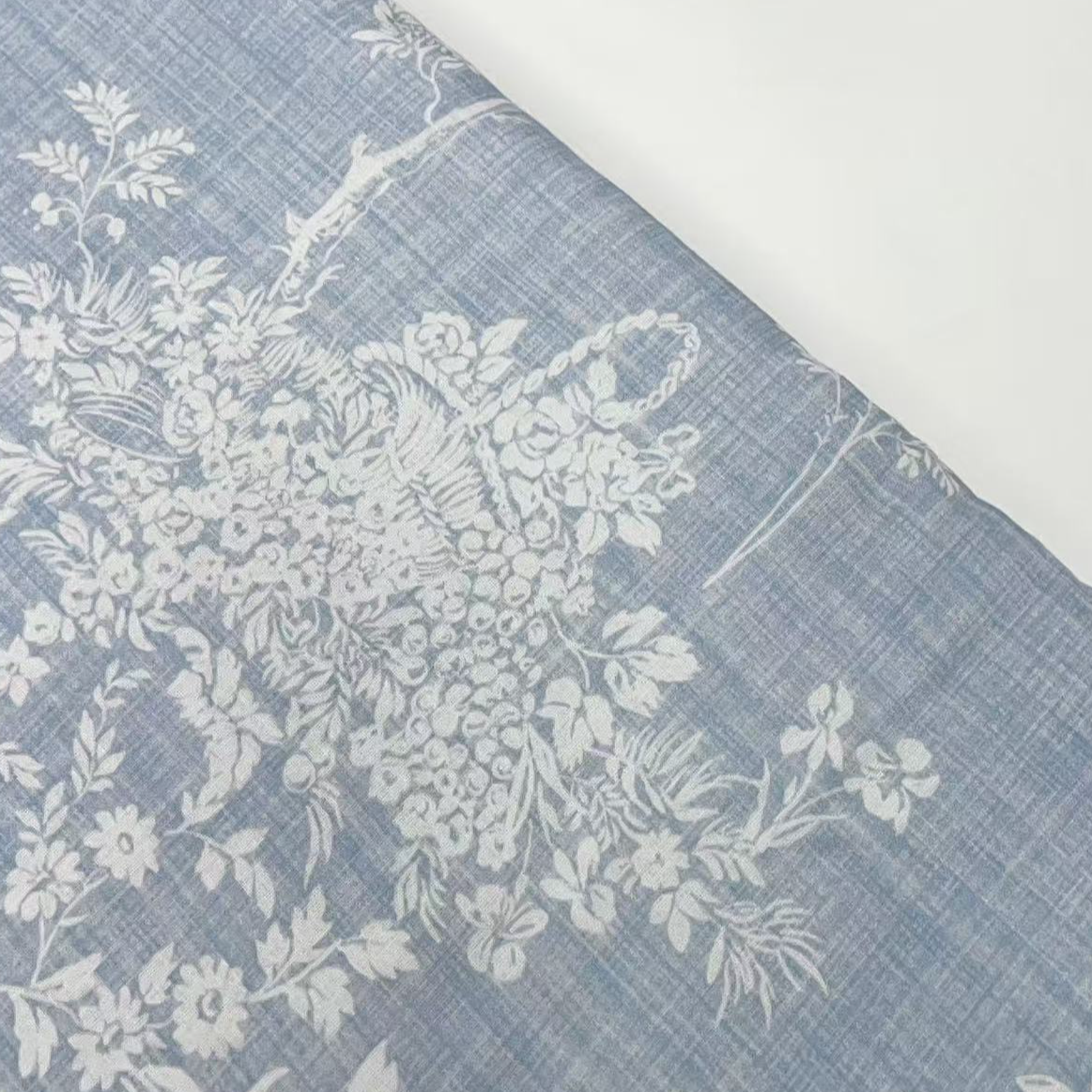 【绒兰】幅宽2.5米全棉双层纱印花面料 38号 风铃花-蓝底