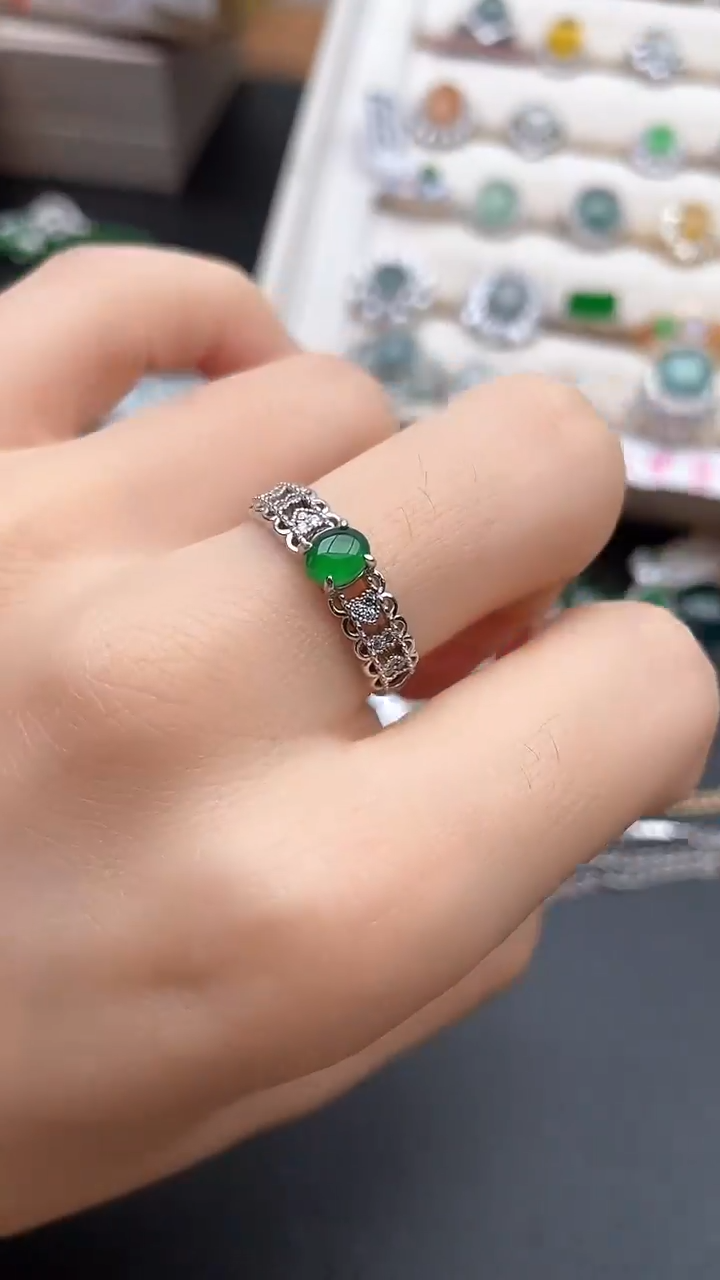 银S925镶嵌戒指翡翠1