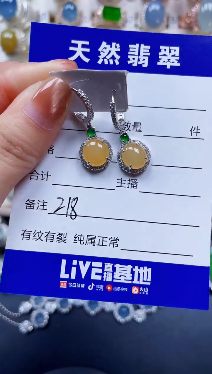 银S925镶嵌翡翠耳饰218