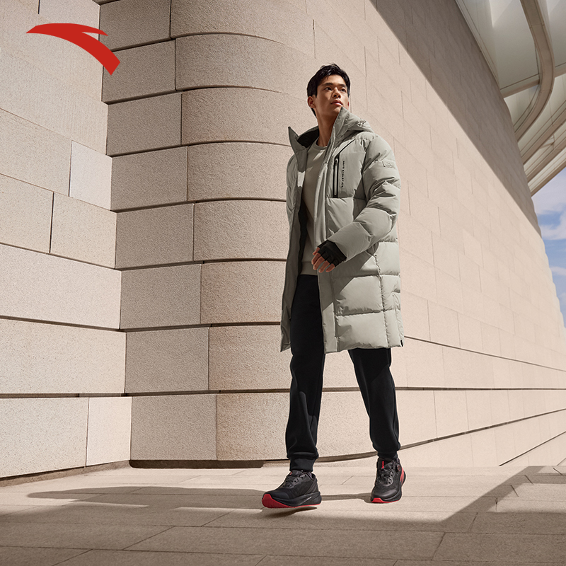 安踏速暖羽绒服中长款男款防泼水保暖外套冬季新款外套男装上衣冬