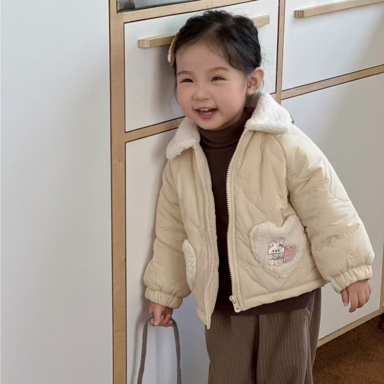 【线下款！刺绣珩棉爱心卡通 加绒保暖】女童冬款棉服外套1231010