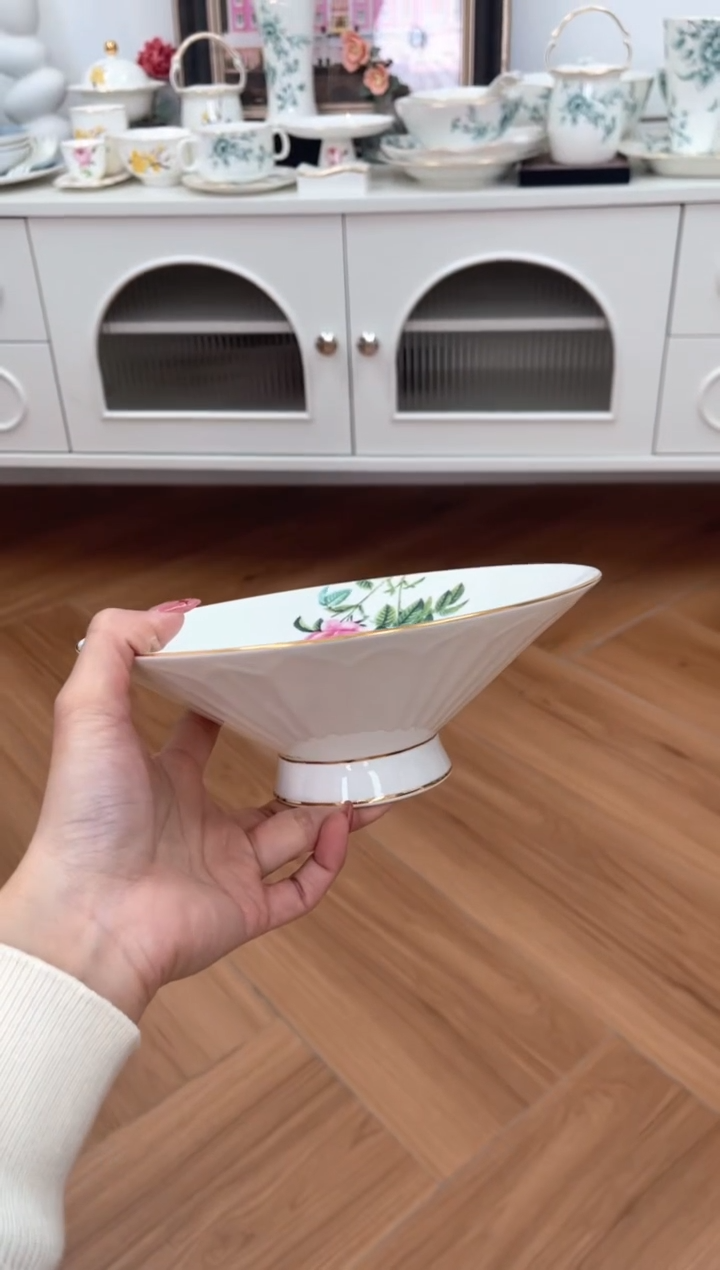 【闪购商品】碗玫瑰高骨骨瓷果盘