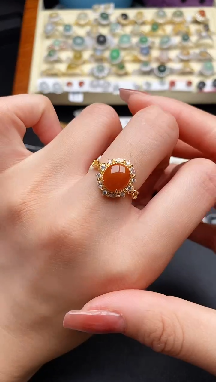 翡翠银S925镶嵌戒指6666666+6