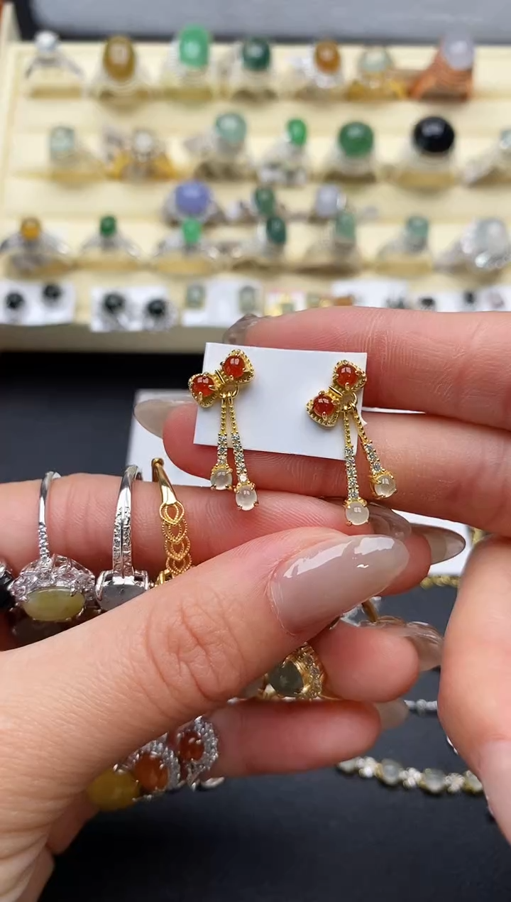 【闪购商品】翡翠耳饰银S925镶嵌缅甸天然A货翡翠222   1-3