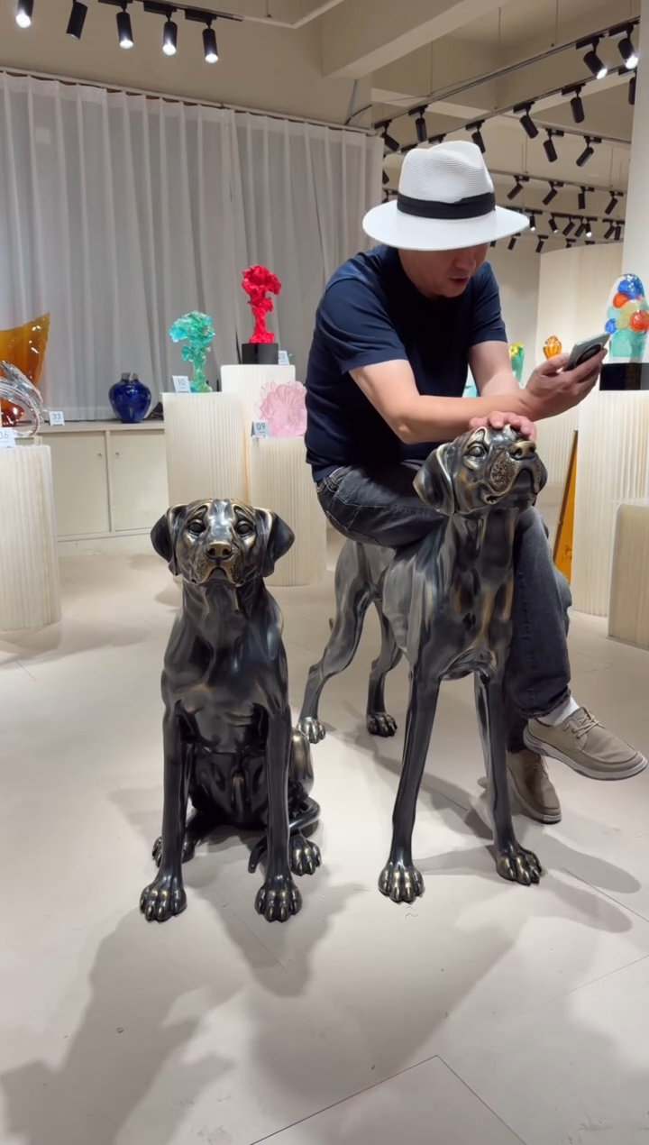 摆件璨石美学黄铜大丹犬站姿蹲姿一组