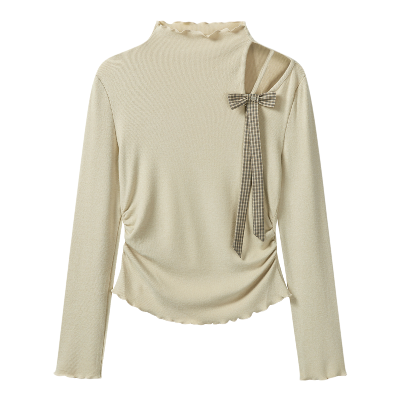 羊城故事- 法式甜美纯欲蝴蝶结系带打底内搭T恤女长袖上衣6719V