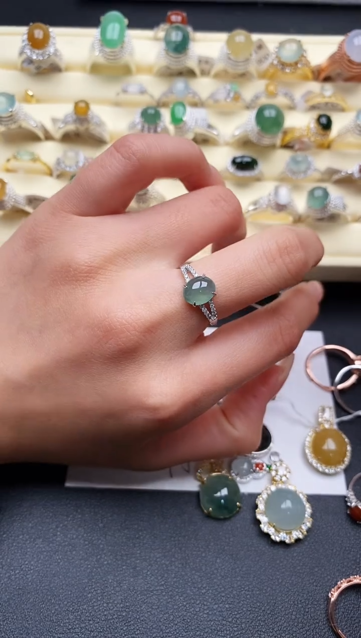 【闪购商品】翡翠戒指银S925镶嵌7777777+2