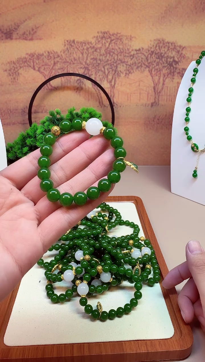 颈饰14K金镶嵌和田玉A98 