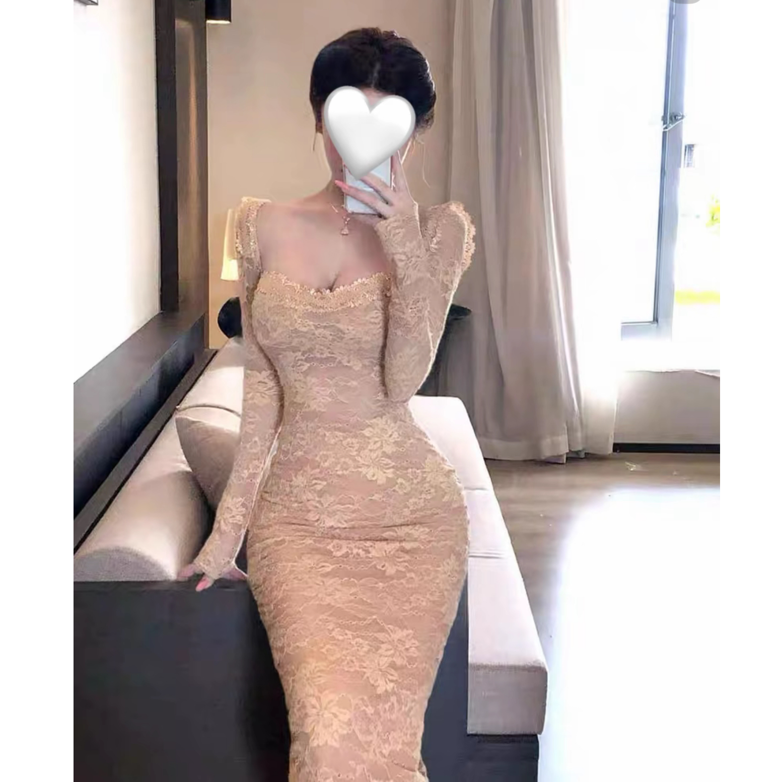 收腰法式包臀连衣裙蕾丝气质性感修身纯欲风A字长裙