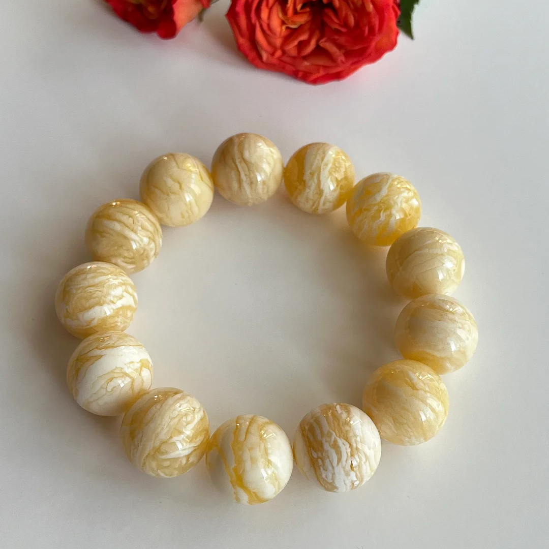 天然珠宝文玩虎皮千层雪琥珀蜜蜡圆珠天然原矿高端手串多样性发一