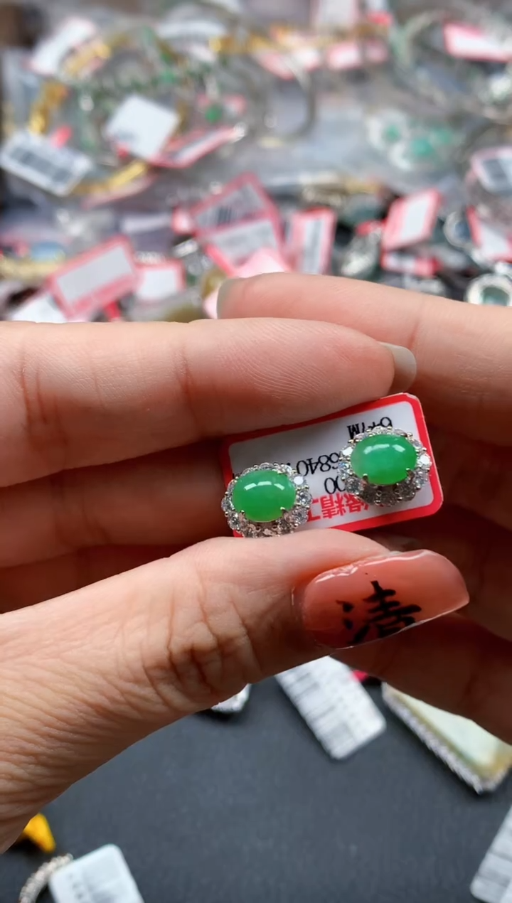 银S925镶嵌戒指翡翠天然A货缅甸翡翠