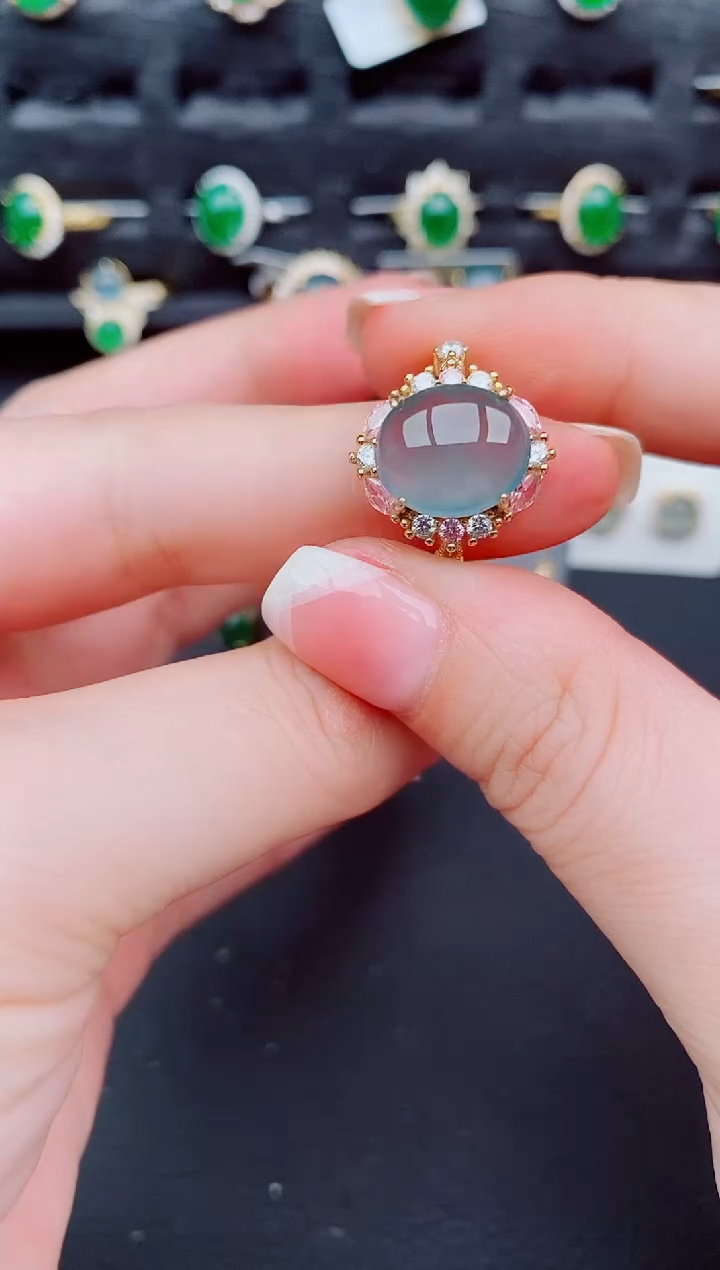 翡翠戒指银S925镶嵌天然a货翡翠310