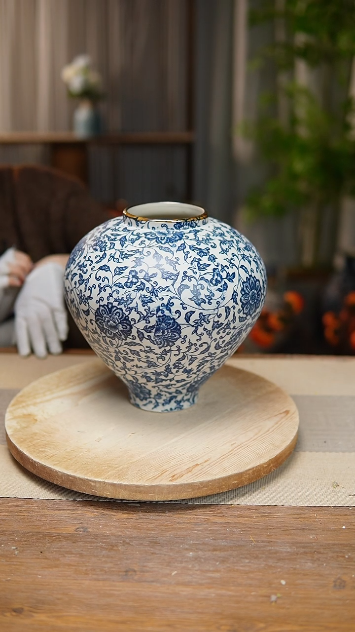 【闪购商品】陶瓷花器青花瓷缠枝莲月亮罐