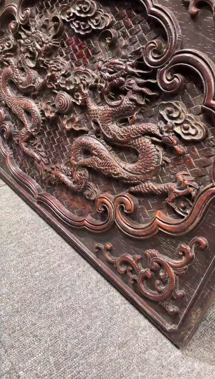 檀香紫檀（小叶紫檀）神**缘雕双龙戏珠席子底横雕刻板