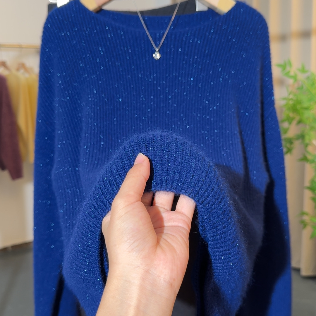 秋冬新款宽松型女厚款加厚款一字领羊毛羊绒衫时尚针织