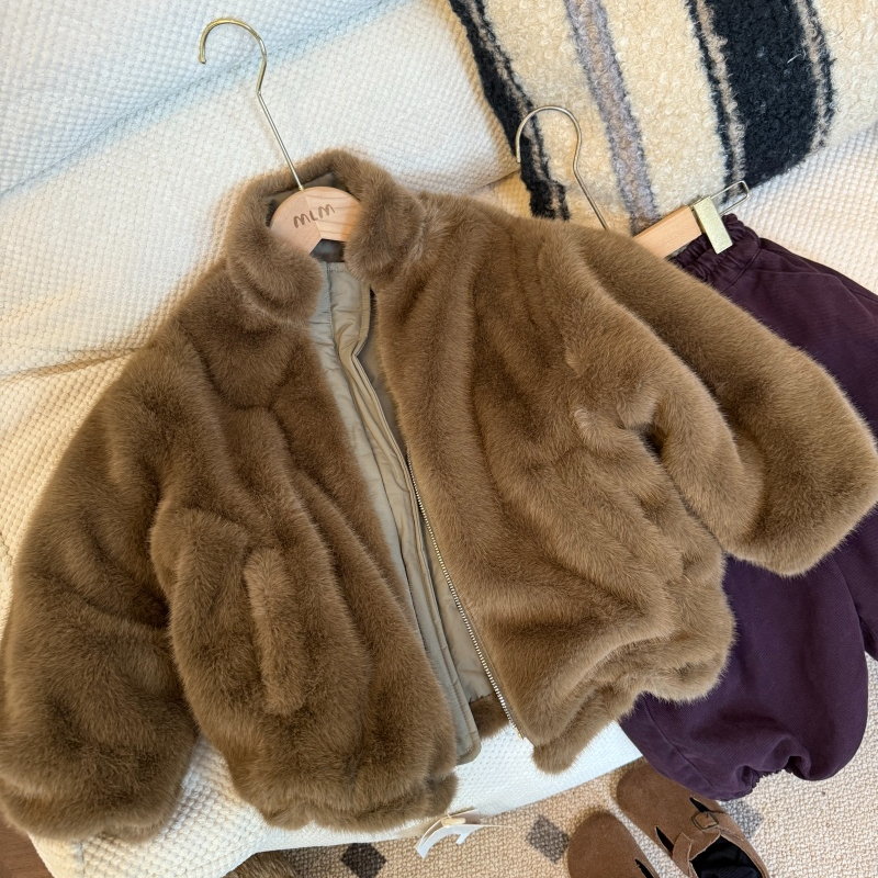 儿童韩版中性款两面穿毛毛外套中小童休闲加厚保暖棉衣FY207