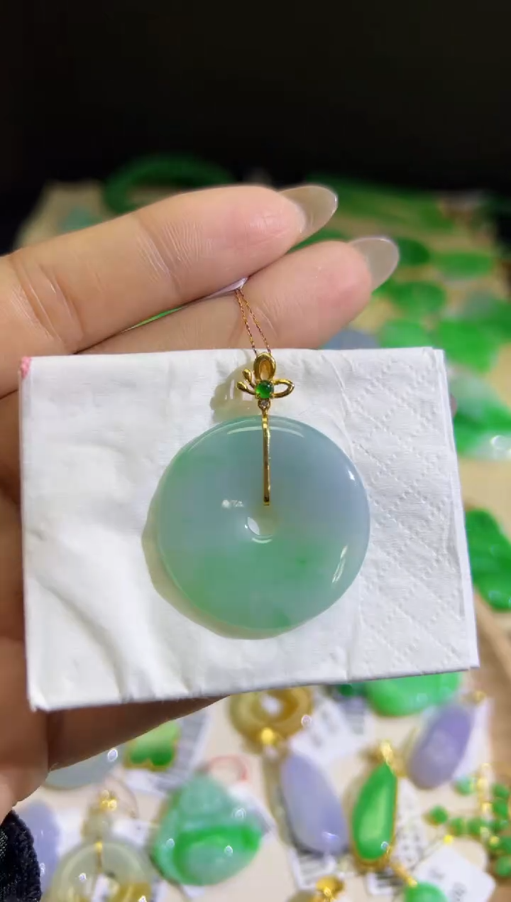 【闪购商品】翡翠颈饰18K金镶嵌Q缅料A货翡翠/支持复检/一件