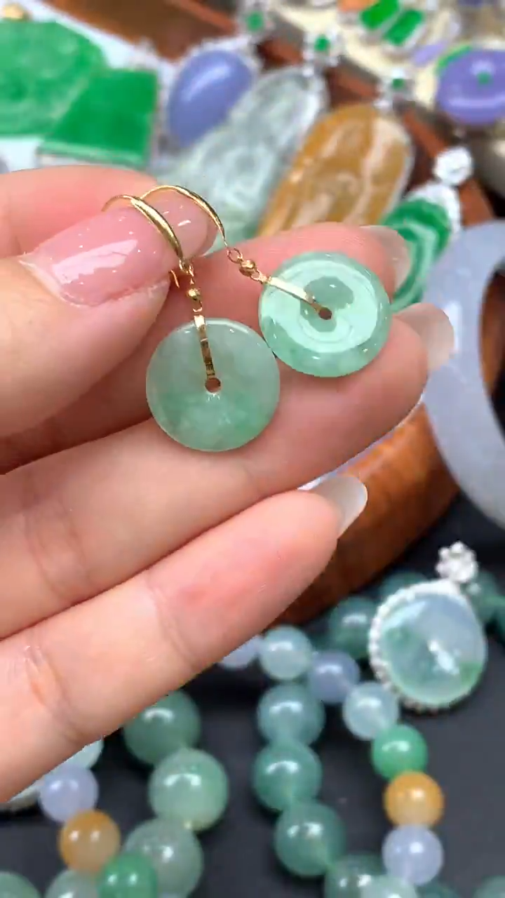 【闪购商品】翡翠耳饰18K金镶嵌100-天然翡翠