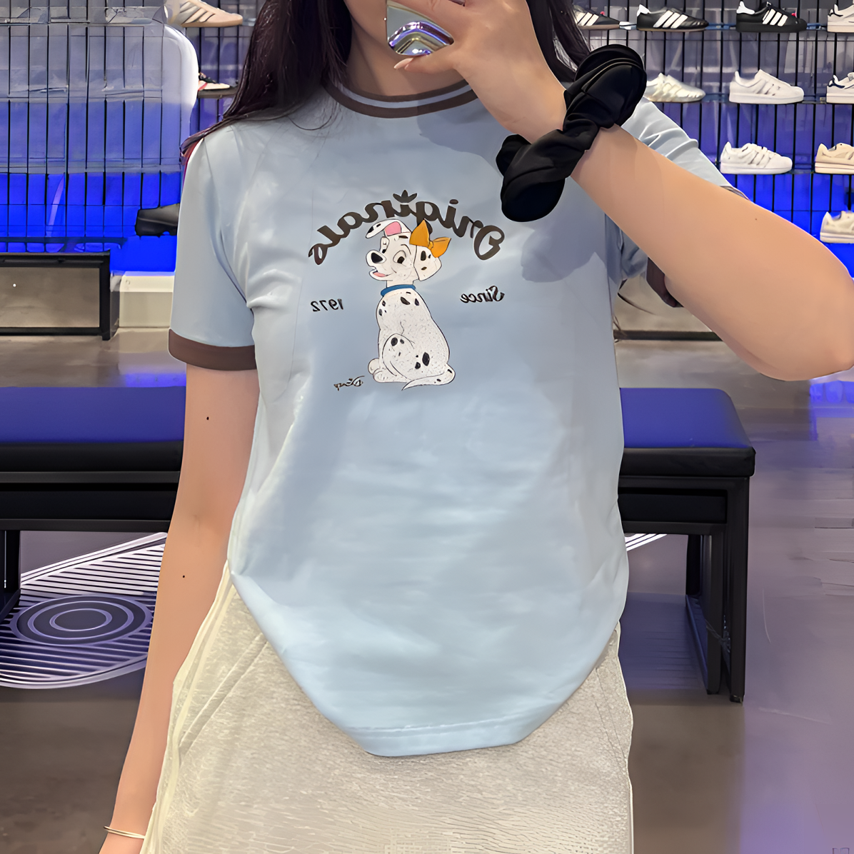 Adidas阿迪达斯三叶草上衣迪士尼斑点狗女装蓝色半袖T恤KG6697