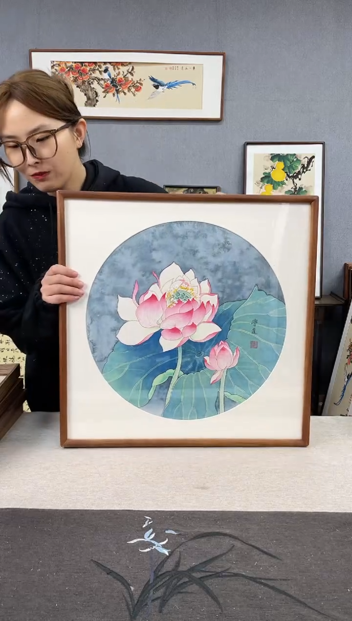 【闪购商品】国画手写手绘带框作品-52*52-金学进