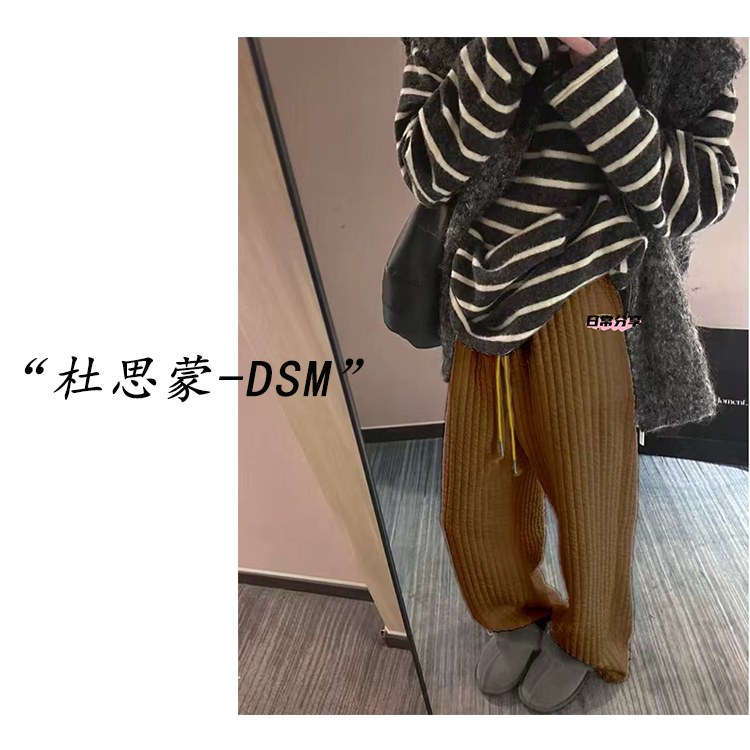 DSM-【慵懒竖纹】韩国货！25秋冬刺绣休闲加绒长裤25267-25267-1
