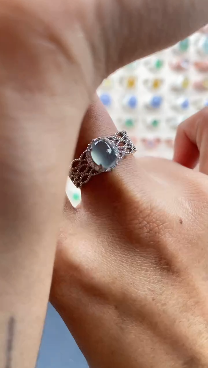 【闪购商品】翡翠戒指银S925镶嵌缅甸天然A货翡翠333  7+1