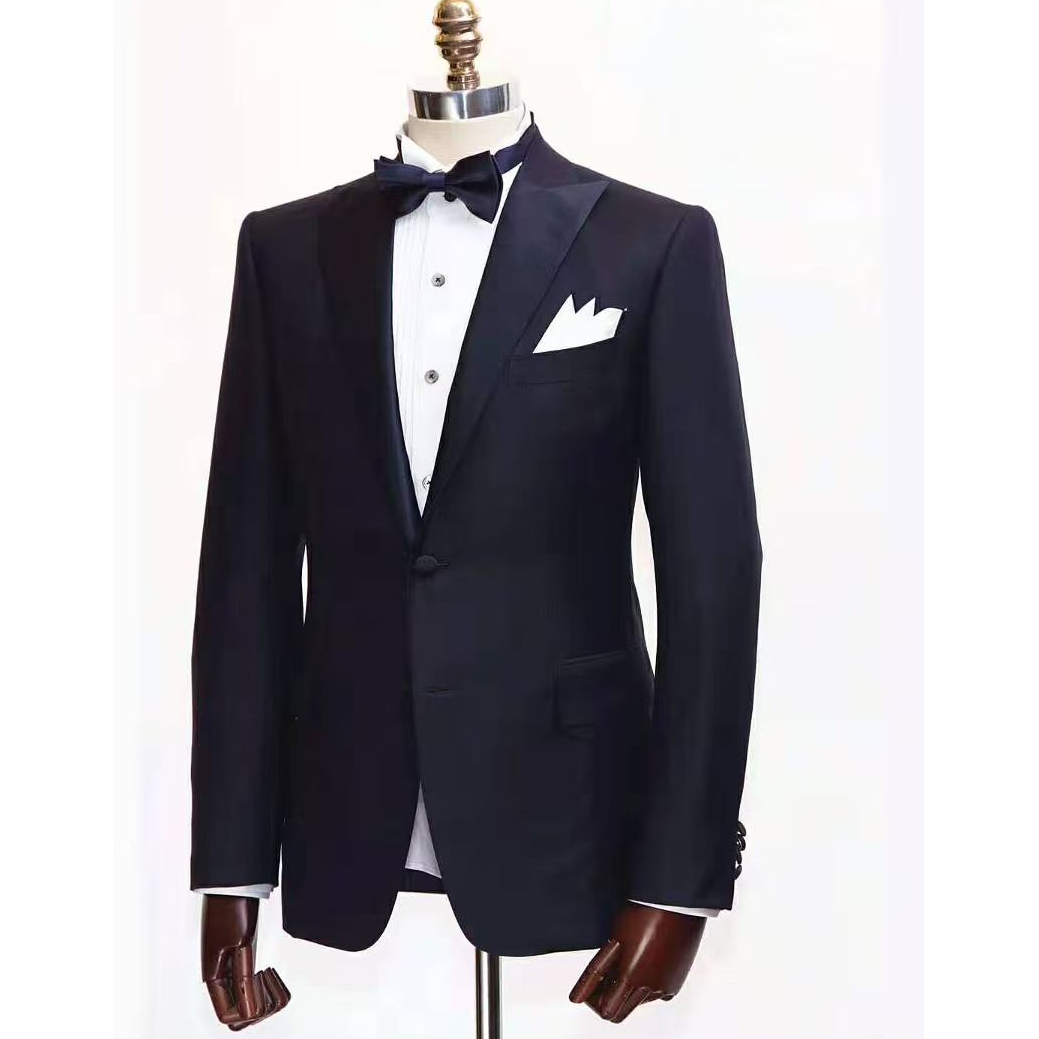 结婚礼服套装100%澳洲羊毛可拆卸领商务休闲四季通用半麻衬轻奢品