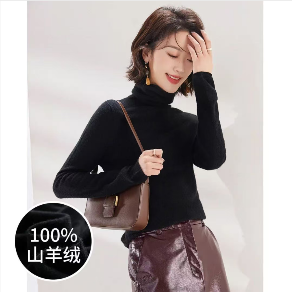 100%山羊绒高领长袖女式羊绒衫25DAK1493