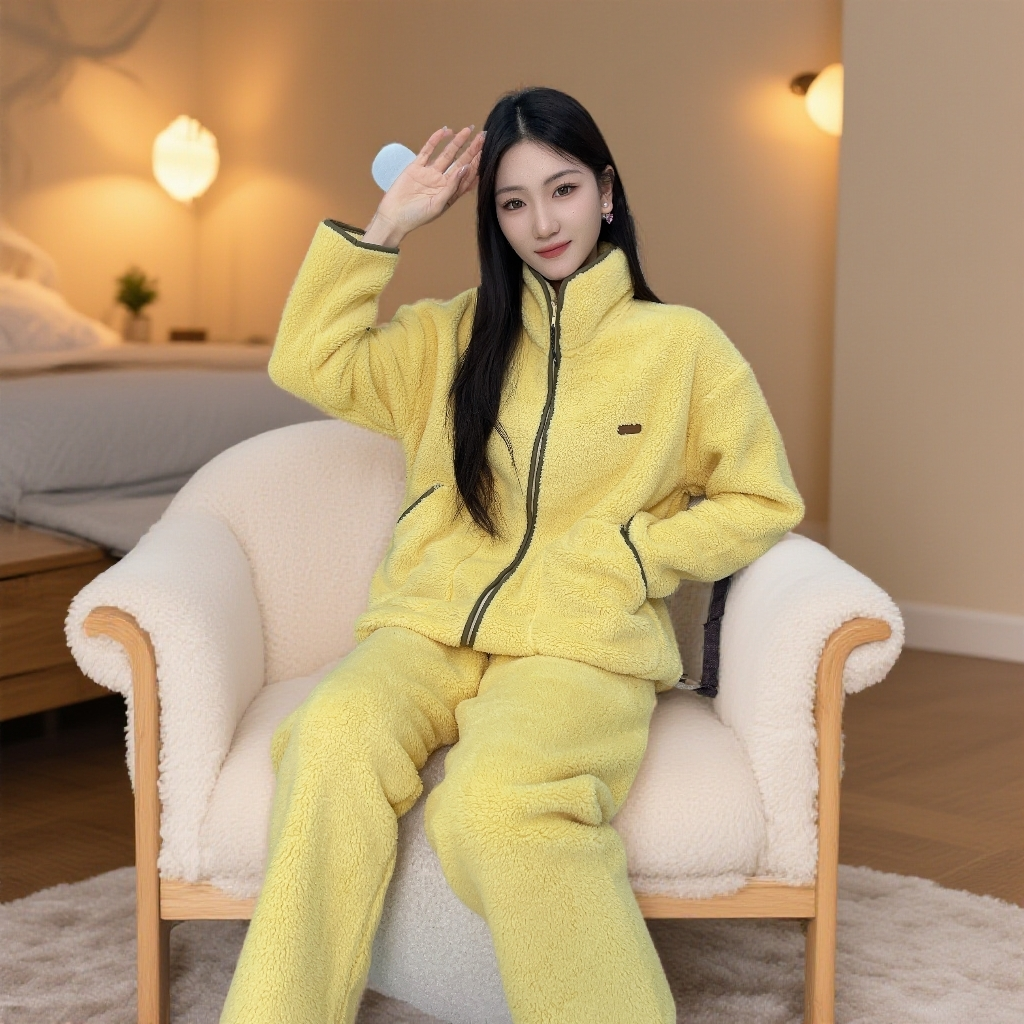 秋冬季时尚保暖可外穿秋冬天珊瑚绒睡衣女休闲韩版宽松毛绒家居服