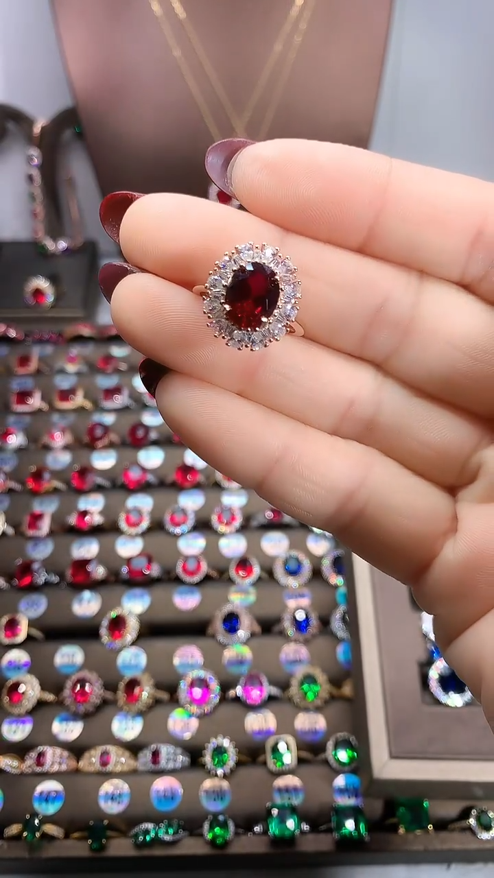 【闪购商品】红宝石戒指银S925镶嵌玫瑰金酒红