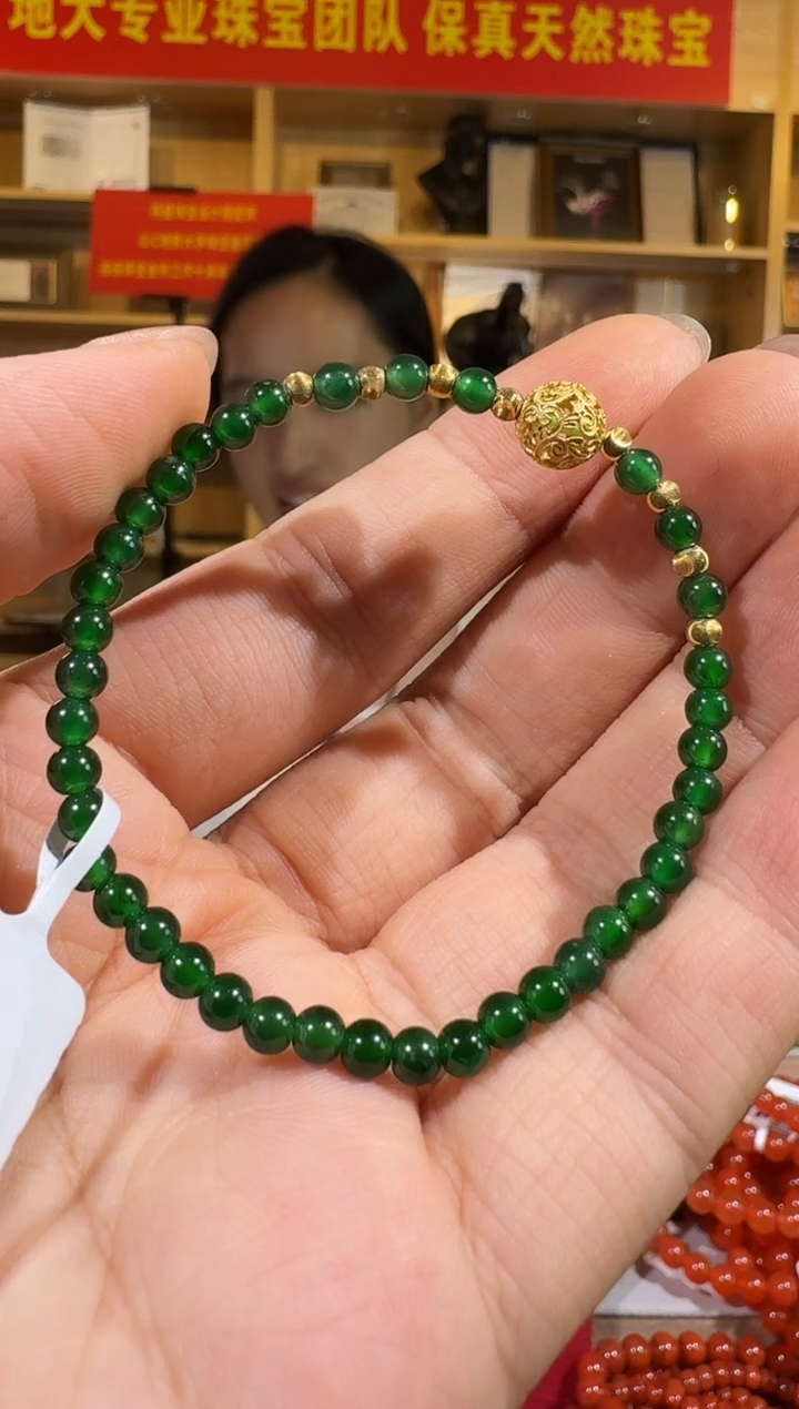 银S925镶嵌手串翡翠4mm天然翡翠手串DIY多样性发一