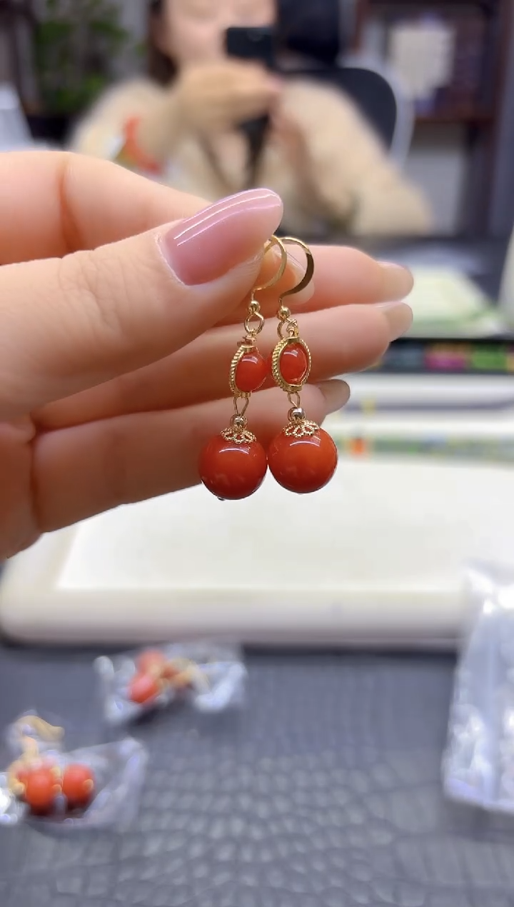 14K金镶嵌翡翠耳饰DIY款E828