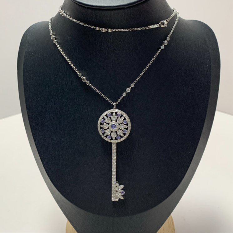 99新 Tiffany & Co./蒂芙尼 小花佳珊   超大号满钻蓝宝石项链