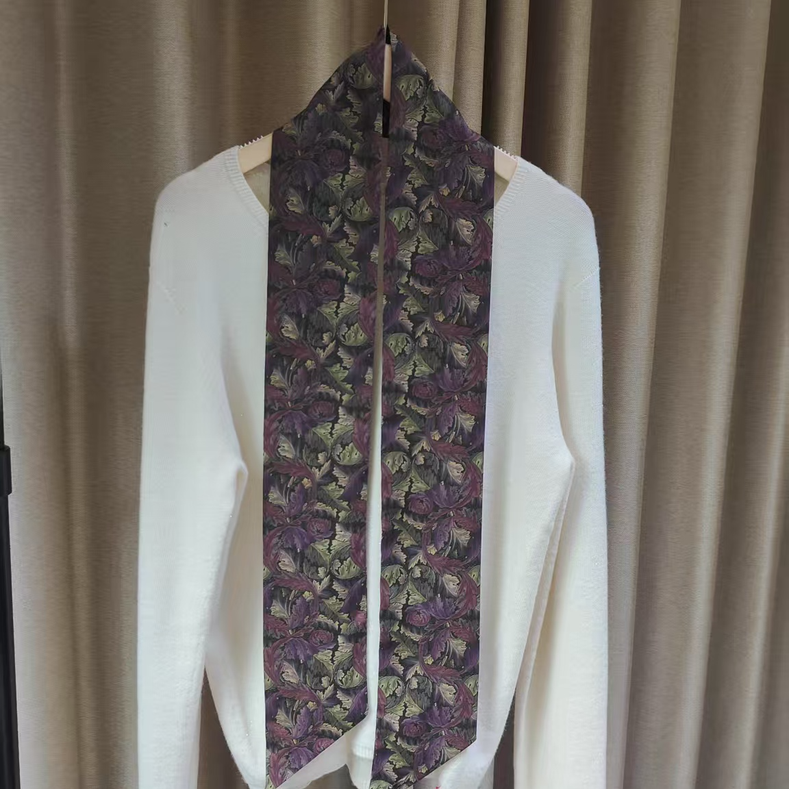 （紫叶繁花）飘带领巾9*135左右长条巾