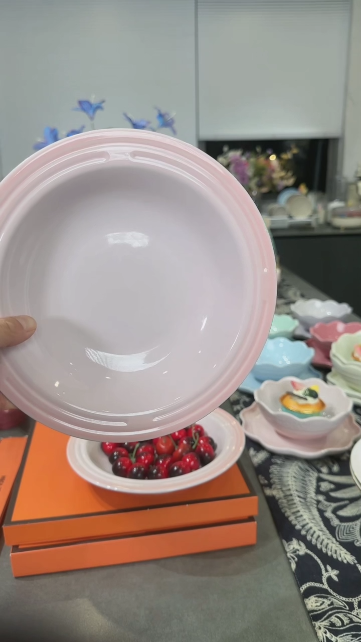 【闪购商品】瓷【2个装】樱花粉草帽盘-20cm