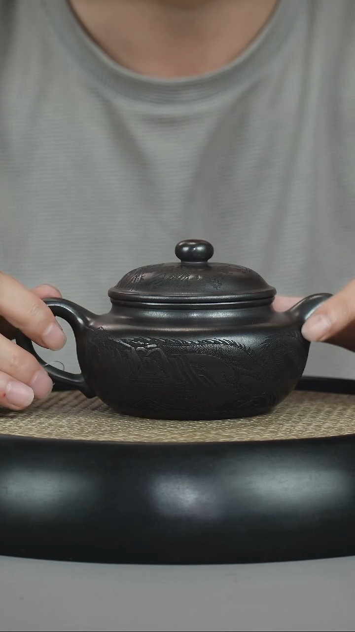 茶壶紫砂石黄 龙纹仿古