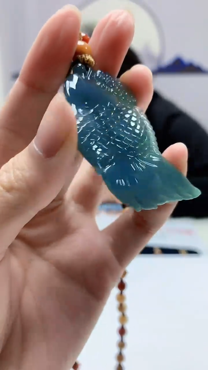 【闪购商品】定制翡翠未镶嵌5060zm-毛货赠珠链年年有鱼184