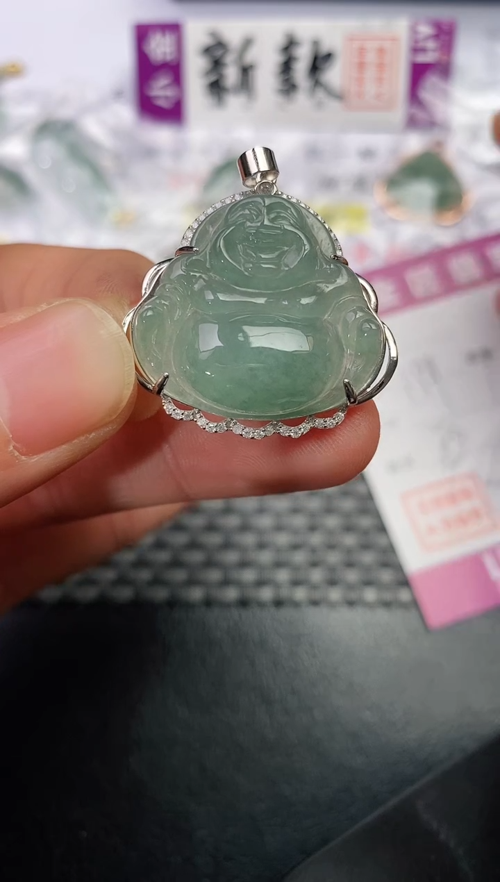 颈饰银S925镶嵌翡翠飘*挂件