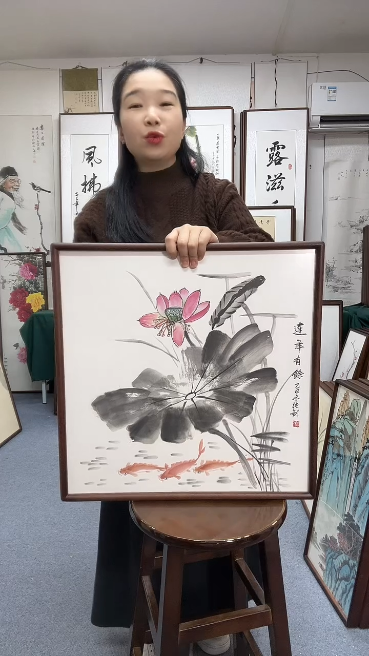 国画尺寸52*52木画框京东包邮手绘