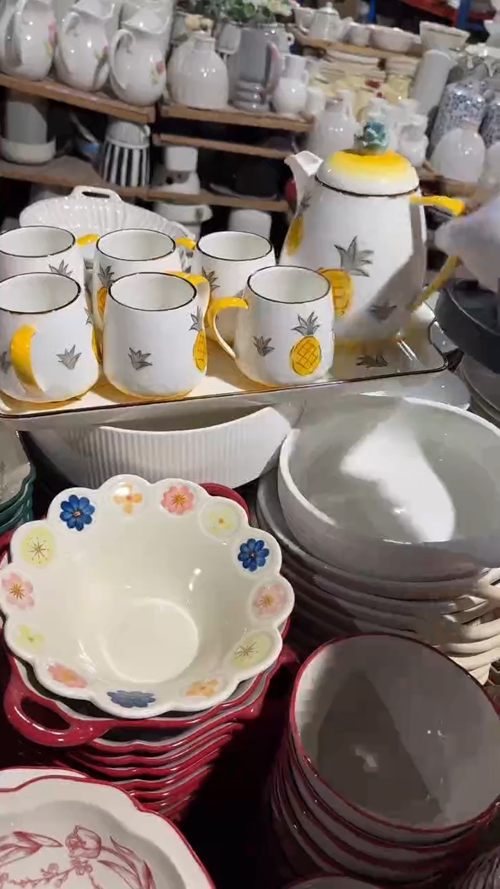 陶瓷菠萝茶壶8件套含托盘微瑕 凑满20元包邮