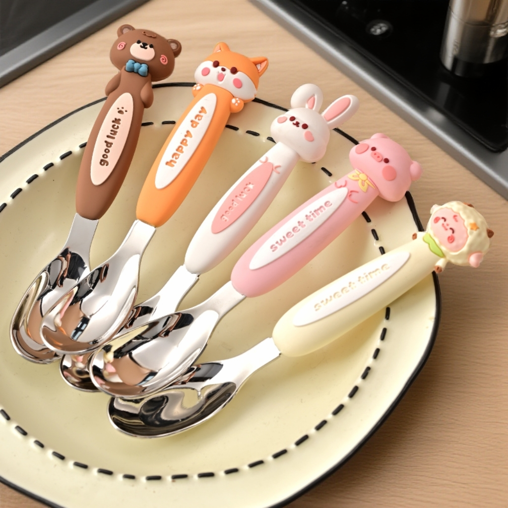 食品级316不锈钢儿童元宝勺卡通婴儿主宝家用辅食吃饭专用勺子小