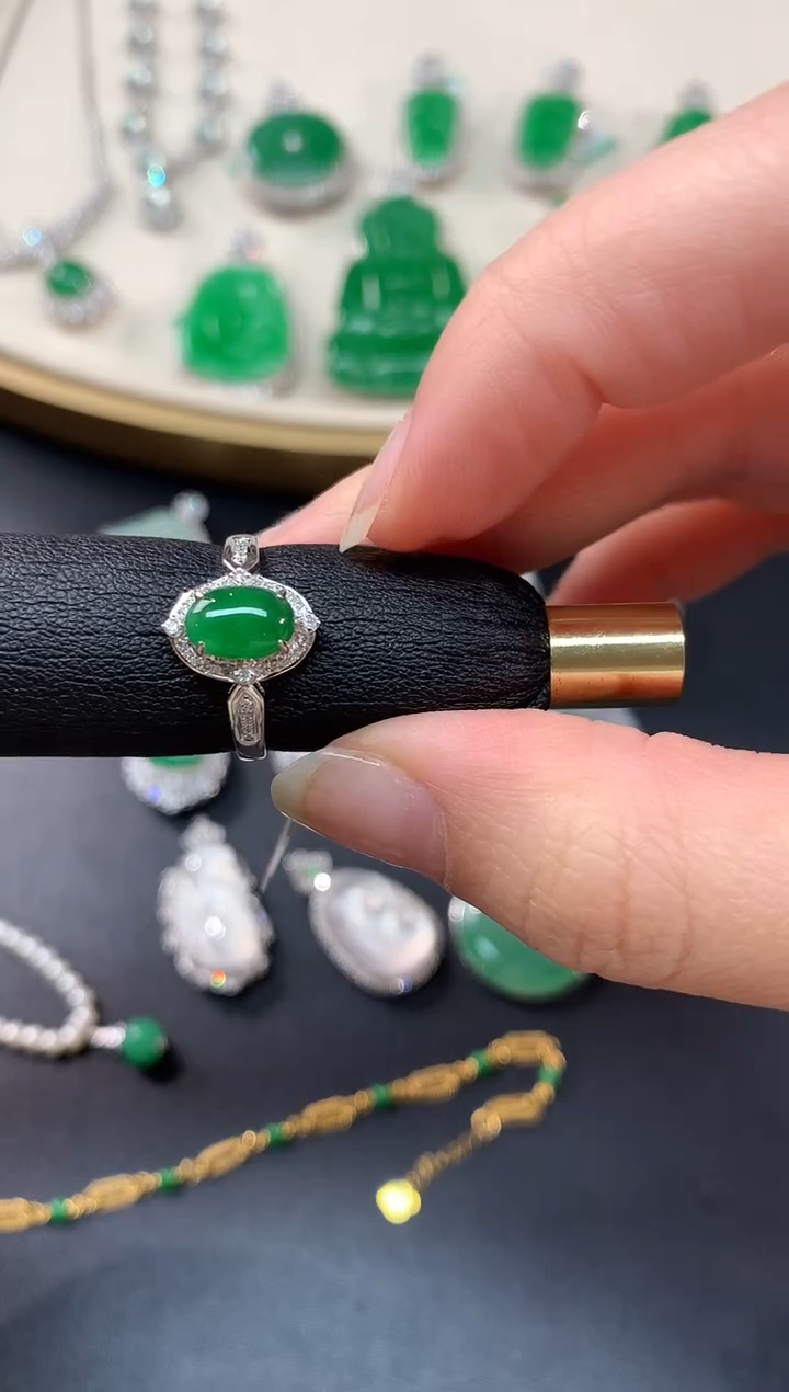 【闪购商品】翡翠戒指18K金镶嵌戒指A38|3500