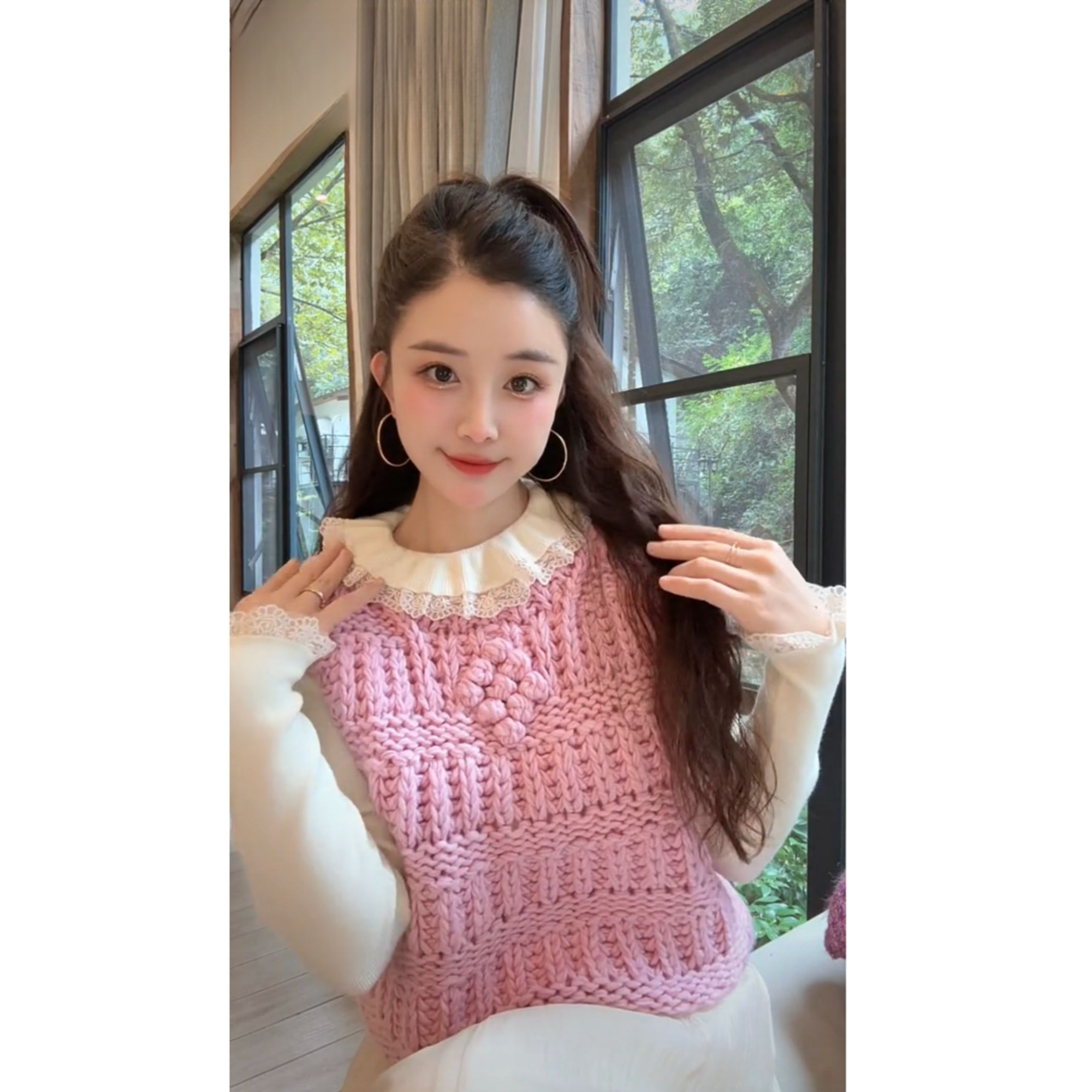 洋洋优选-秋冬新款甜美减龄重工手工粗棒针可叠穿毛衣马甲YY72270
