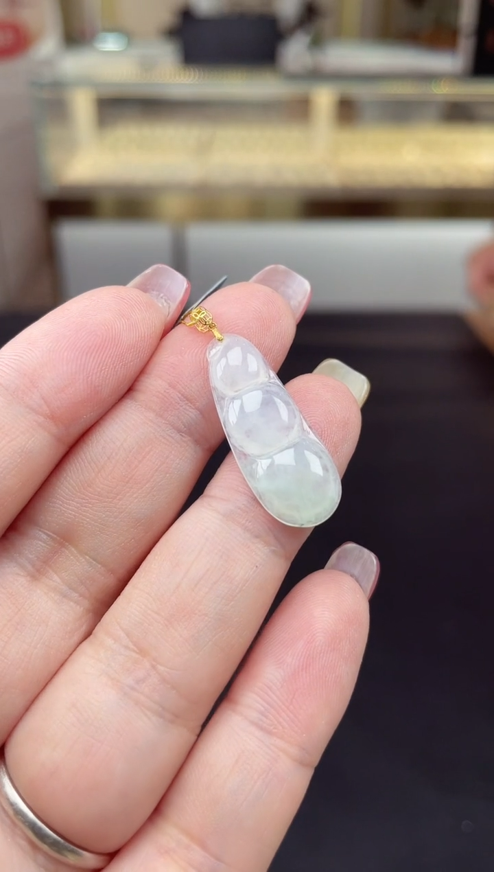 【闪购商品】翡翠挂件18K金镶嵌18K金扣福豆@@CMT